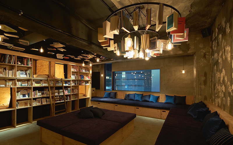 Bookcases and bunk beds make up the interior of Book and Bed Tokyo.